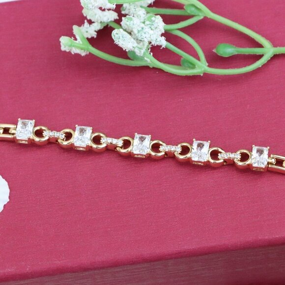 "Rose Gold Plated Bracelet with Square CZ Stones & Chain Extender, XPBL0956 - Picture 12 of 12